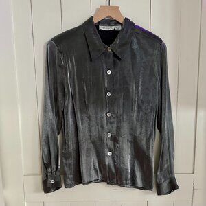 Vintage Impressions of California Metallic Button Down Blouse – Size 10 – Silver